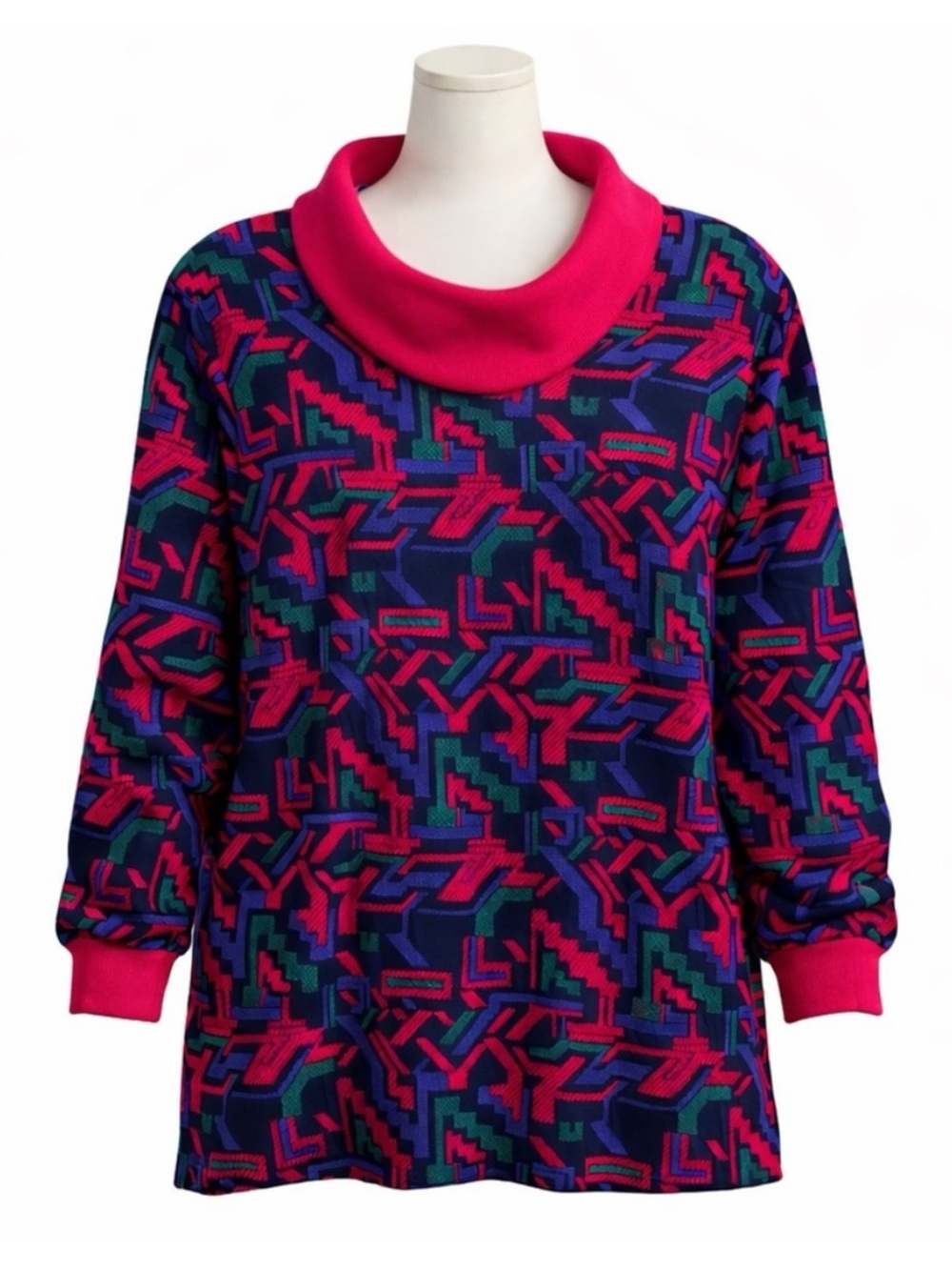Size M Graff Californiawear Womens Vintage 80s Retro Geometric Sweater Cowl Neck